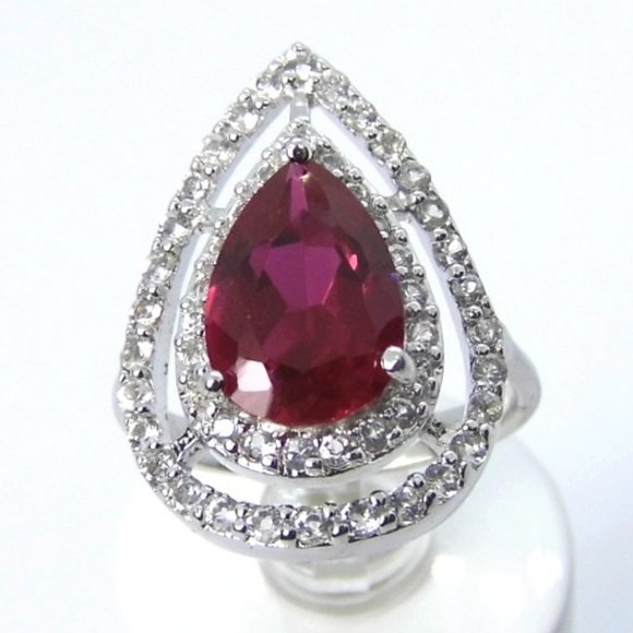 3.65ctw Halo White Topaz & Lab Pink Sapphire Ring - Picture 9 of 9